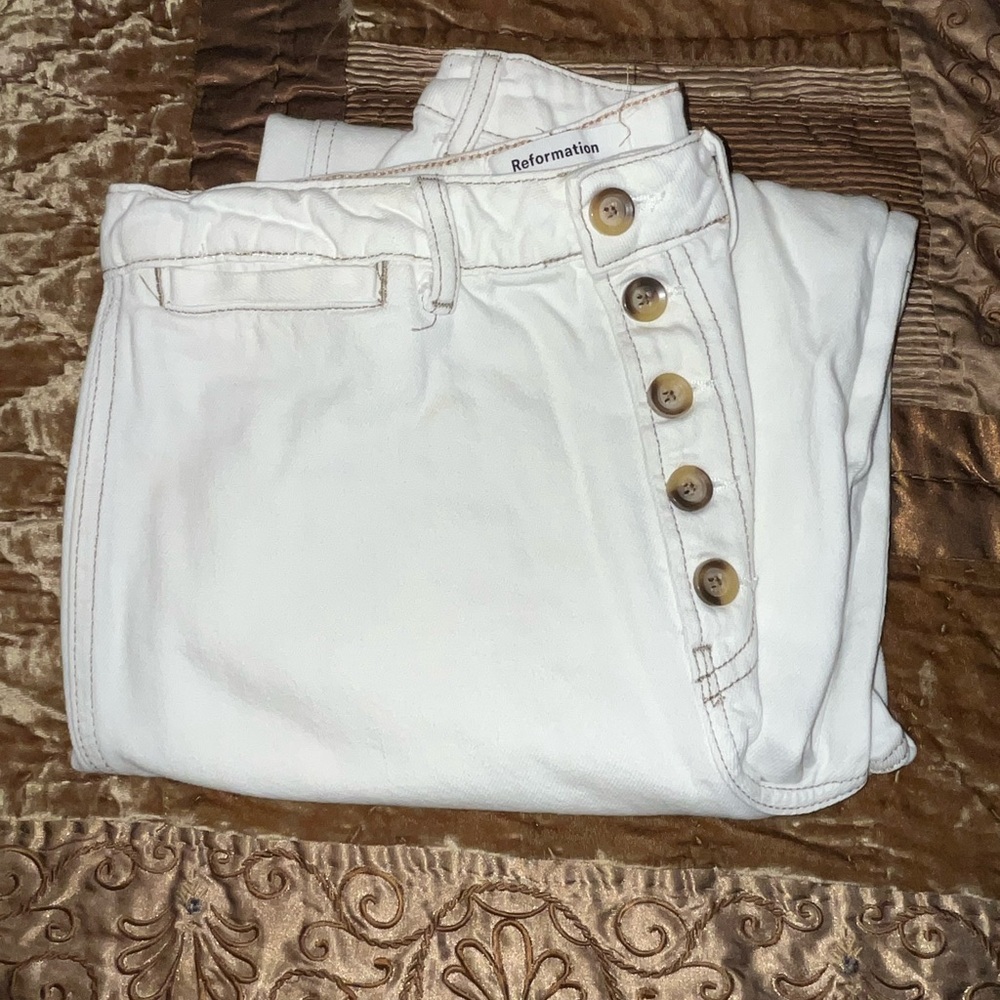 Reformation Women's White Straight Leg Pants - Picture 8 of 8